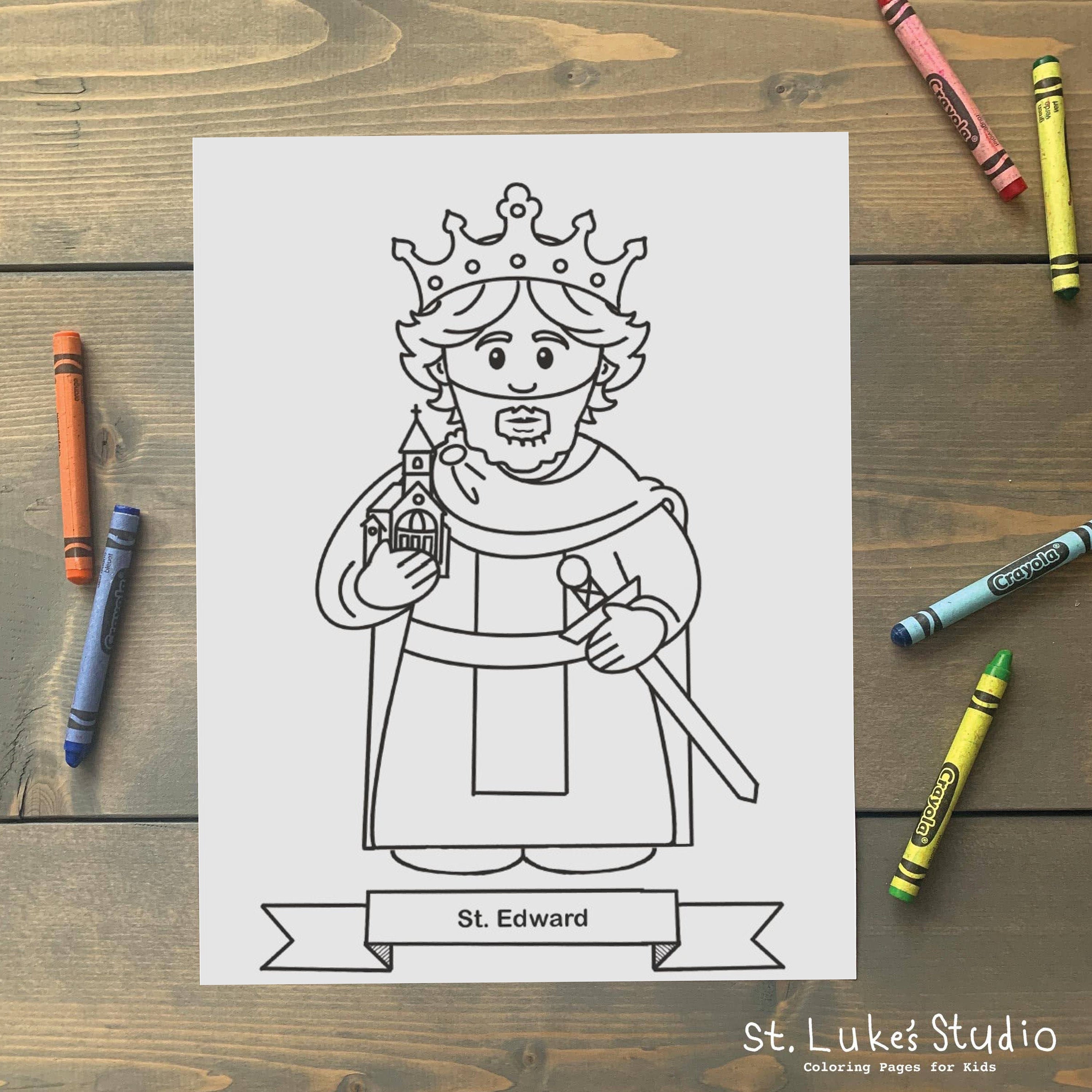St. Edward Coloring Page for Catholic Kids - Digital Download - Print Yourself and Color