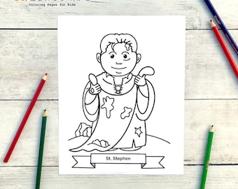 Página para colorir de Santo Estêvão para crianças católicas - Download digital - Imprima você mesmo e pinte