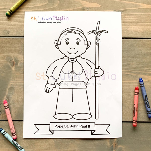 Saint Pope John Paul II Coloring Page for Catholic Kids - Digital Download - Print Yourself and Color