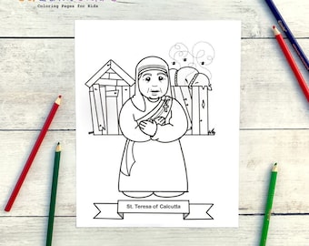 Página para colorir de Santa Madre Teresa de Calcutá para crianças católicas - Download digital - Imprima você mesmo e pinte