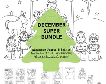 Pacote de Super Santos de Dezembro para Colorir para Crianças Católicas - Download Digital - Imprima e Pinte