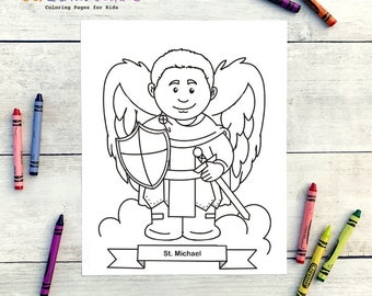 St. Michael the Archangel Coloring Page for Catholic Kids - Digital Download - Print Yourself and Color