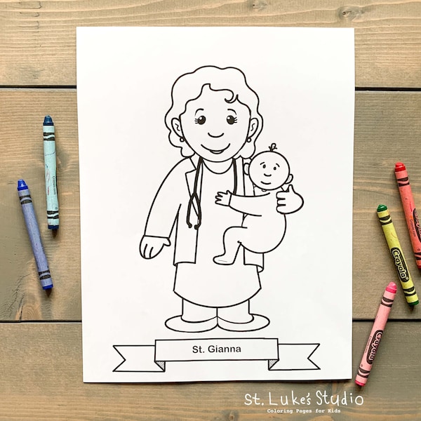 St. Gianna Beretta Molla Coloring Page for Catholic Kids - Digital Download - Print Yourself and Color