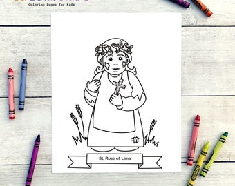 Página para colorir de Santa Rosa de Lima para crianças católicas - Download digital - Imprima você mesmo e pinte