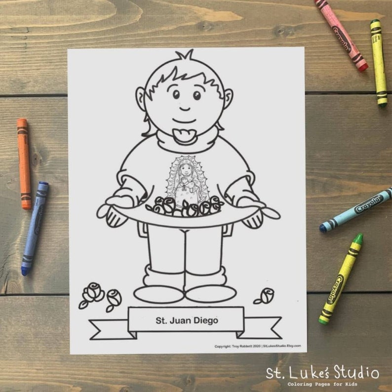 St. Juan Diego Coloring Page for Catholic Kids Digital Download Print