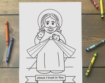 Divine Mercy Jesus Coloring Page for Catholic Kids - Digital Download - Print Yourself and Color
