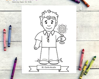 Blessed Carlo Acutis Coloring Page for Catholic Kids - Digital Download - Print Yourself and Color