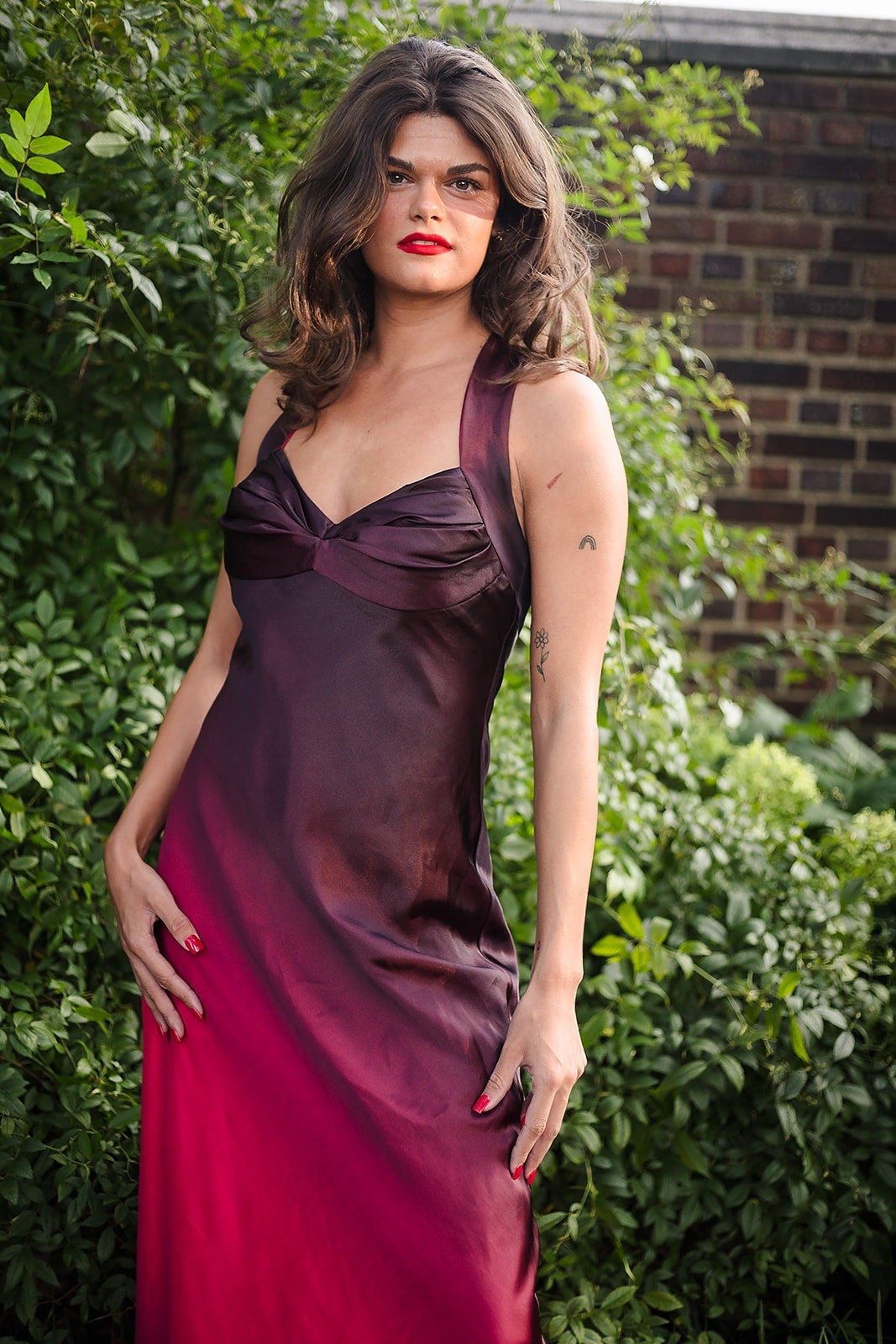 Size S M 1990s Vintage Onyx Nite Red Ombre Silky Long Dress