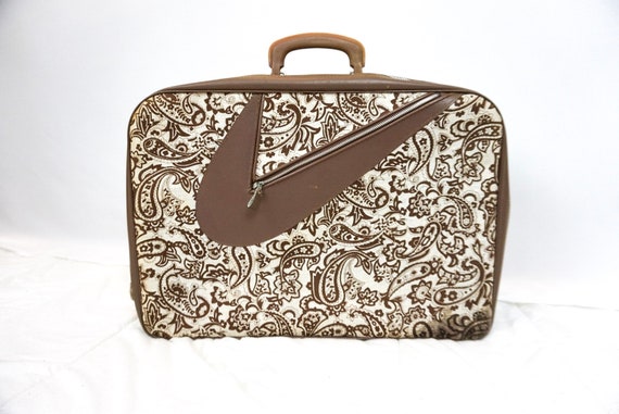 1970s Vintage Brown Paisley Fabric Suitcase/ Mod … - image 1