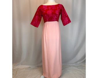 Size M - 1960s/70s Vintage Light Pink and Dark Pink Maxi Dress With Long Bow/ Regency Era Style Dress/ Prom Dress/ Bridgerton Dress