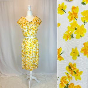 Size S -1950s Vintage Yellow Sunny Flower Midi Dress/ Vintage Summer Dresses/ Vintage Sundress