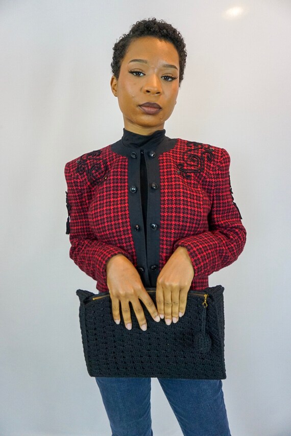 1980s Black and Red Short Fully Lined Fancy Blazer