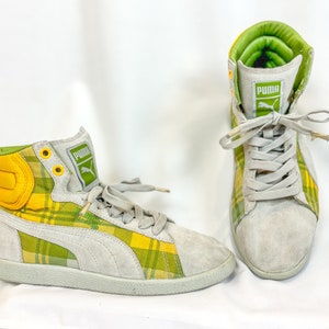 Size 7- 1980s Vintage Puma Bright Yellow and Green Sneakers/ Retro Sneakers/ Halloween Costume Shoes