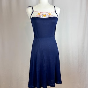 Size S/M - 1970s Vintage Flower Child Navy Blue Sleeveless Dress/ Boho Style/ Summer Dresses