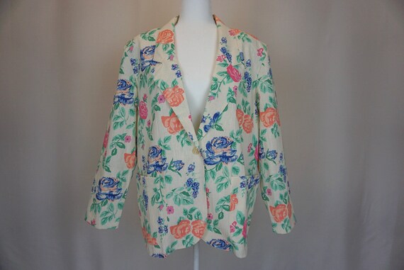 Vintage 1980s Colorful Floral Blazer - image 1