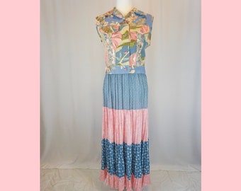 Size S - M - 1990s/2000s My Boyfriends Back Floral Top and Skirt set/ Late Summer Outfit / Flowy Skirt/ Flower Outfit/ Barbie Core