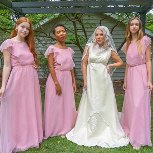 XS, S, & M 1970s Vintage Pink Pastel Maxi Bridesmaids dresses With Sheer Sleeves and Back Ruffles/Spring Dresses/ Wedding Dresses immagine 1