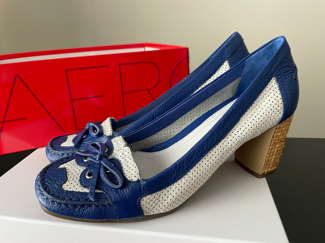 Size 5.5 Blue & White Pumps by Aerosoles With Wicker Type Etsy