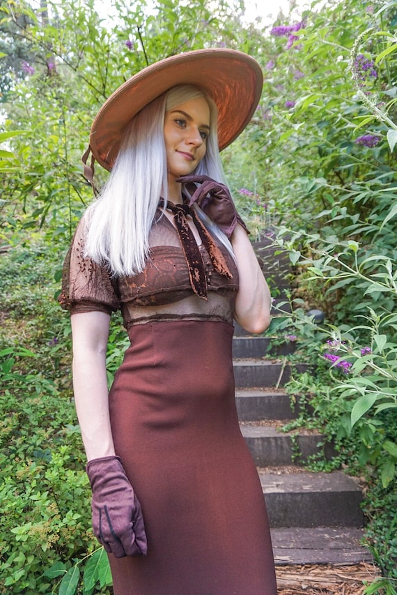 Incredible 1933-1935 brown dress with sheer fabri… - image 3