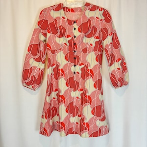 Size S/M - Mod 1960s Vintage Long Sleeve Red Pink and White Mini Dress/ Retro Mini Mod Dress/ Groovy Vintage Dresses