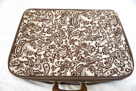 1970s Vintage Brown Paisley Fabric Suitcase/ Mod … - image 5