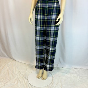 1970s Vintage Green, Yellow, and Blue Plaid Wool Pants/ Fall and Winter Vintage Pants