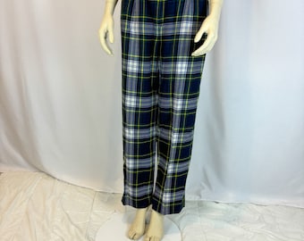 1970s Vintage Green, Yellow, and Blue Plaid Wool Pants/ Fall and Winter Vintage Pants