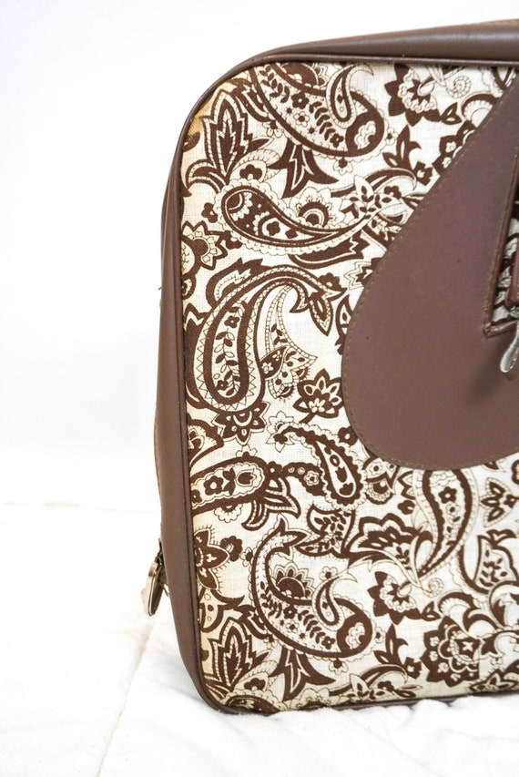 1970s Vintage Brown Paisley Fabric Suitcase/ Mod … - image 2