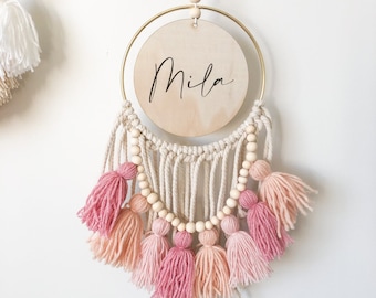 Boho tassel dream catcher - natural and blush pink