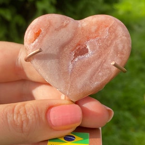 AAA Pink Amethyst with druzy Heart carving on stand from Brazil small size