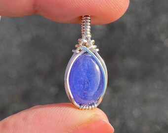 Genuine Tanzanite crystal sterling silver wrapped healing pendant