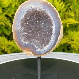 Brazilian beautiful druzy Agate geode display on stand healing energy
