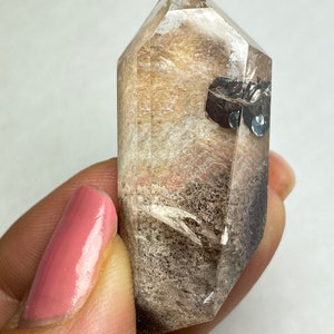 Beautiful natural Garden Quartz lodolite with Hematite flower semi polished freeform from Brazil healing energy crysta