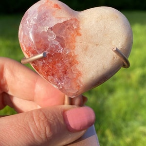 AAA Pink Amethyst with druzy Heart carving on stand from Brazil drusy