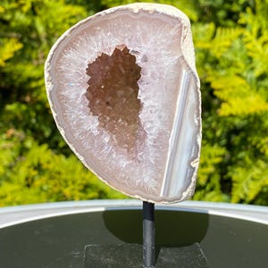 Brazilian beautiful druzy Agate geode display on stand healing energy