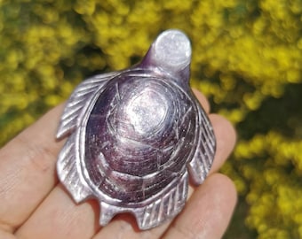 Lepidolite Turtle Carving: Purple Mica Gemstone, Healing Crystal