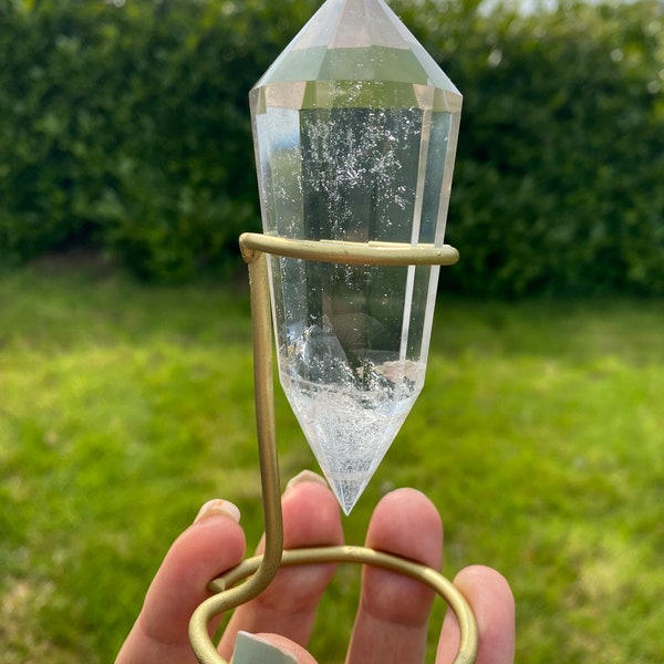 Pure Lemurian Quartz Vogel on custom stand