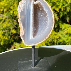 Brazilian beautiful druzy Agate geode display on stand healing energy