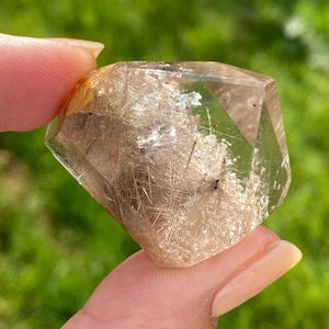 Golden Rutile Rutilated with Lodolite natural polished crystal freeform from Brazil Top quality