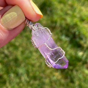 Vera Cruz Amethyst wire wrapped sterling silver crystal pendant energy charged