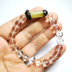 Genuine polished Moldavite Libyan Desert Glass & Clear Quartz stretchy bracelet