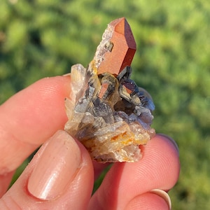 Orange River Hematite Red Phantom Quartz cluster from Orange River, Northern Cape, South Africa