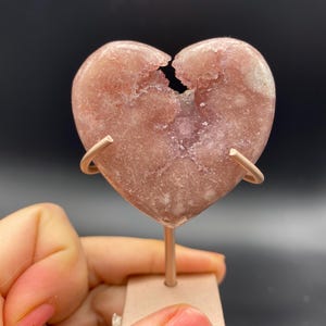 AAA Pink Amethyst with druzy Heart carving on stand from Brazil drusy