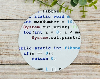 White Programming Code Wood Coaster - Handmade and Painted
