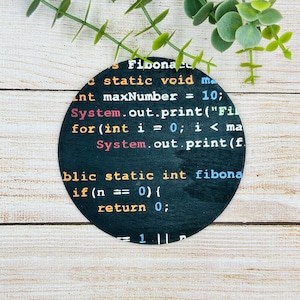 May include: A black circle with white text that reads "Fibona static void main int maxNumber = 10; System.out.print("Fil for(int i = 0; i < ma System.out.print(f. blic static int fibona if (n == 0) { return 0; 1"