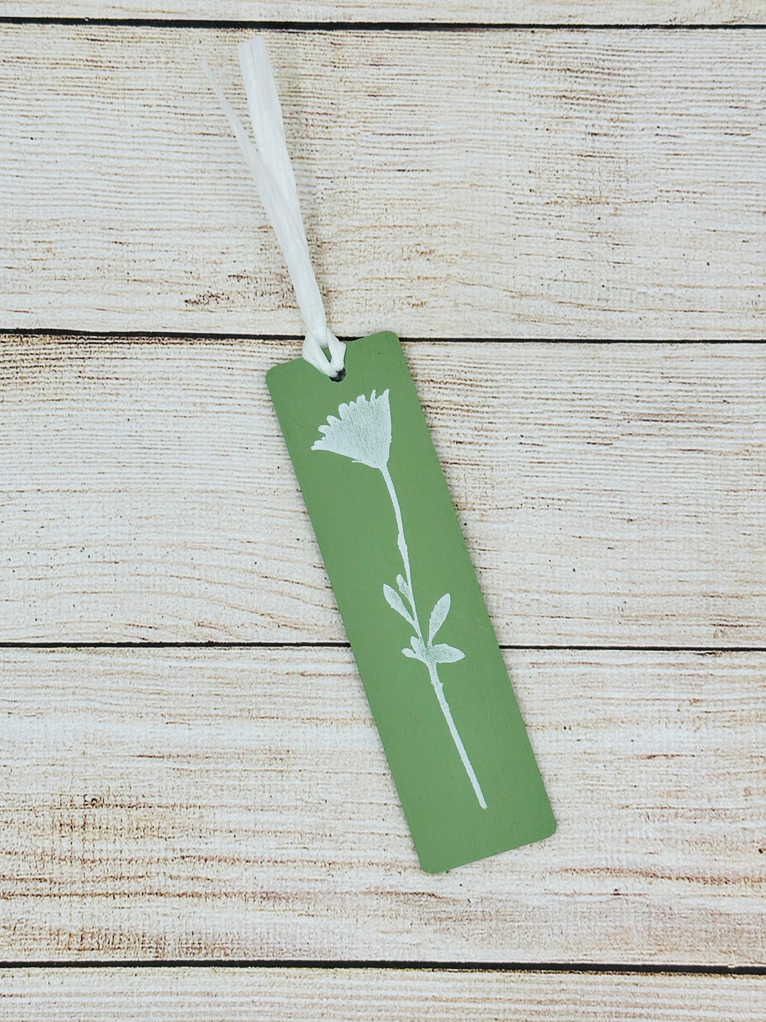 Olive Wood Bookmark, Olive Bookmark With Long White Flower, Wood Floral ...