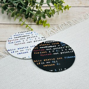 Handmade Painted Wood Coaster Set with Programming Code Design