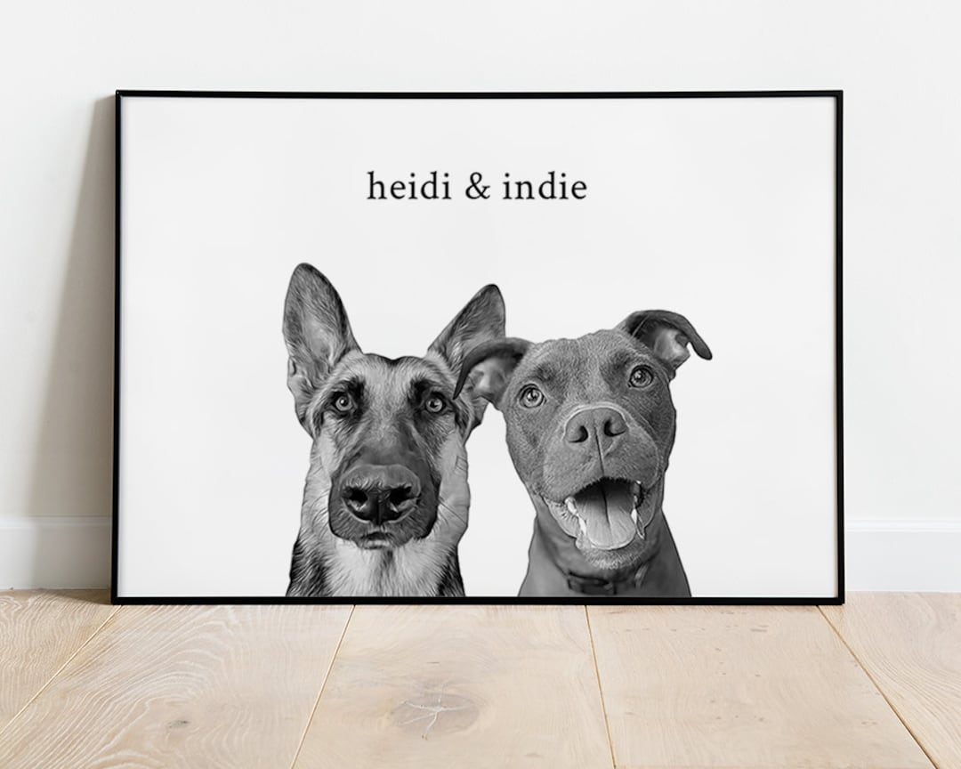 TWO PET PORTRAIT Black And White Custom Pet Art Pet Portraits From two-pet-portrait-black-and-white-custom-pet-art-pet-portraits-from