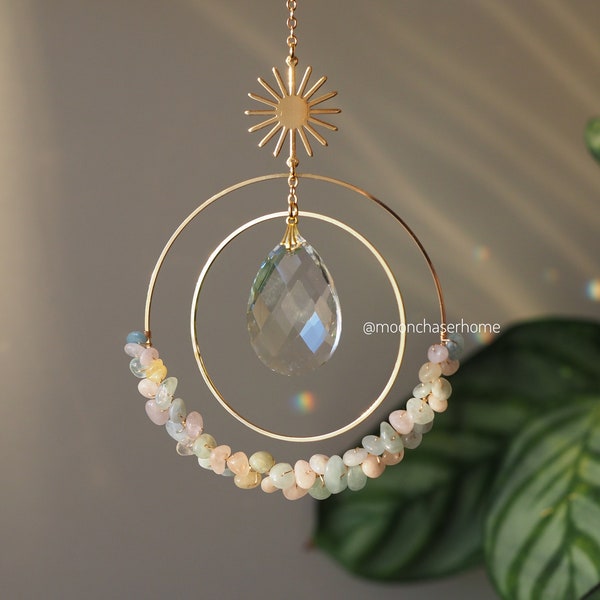 Aziza suncatcher with gold plated SUN pendant, Christmas gift for mom, holiday gift for sister