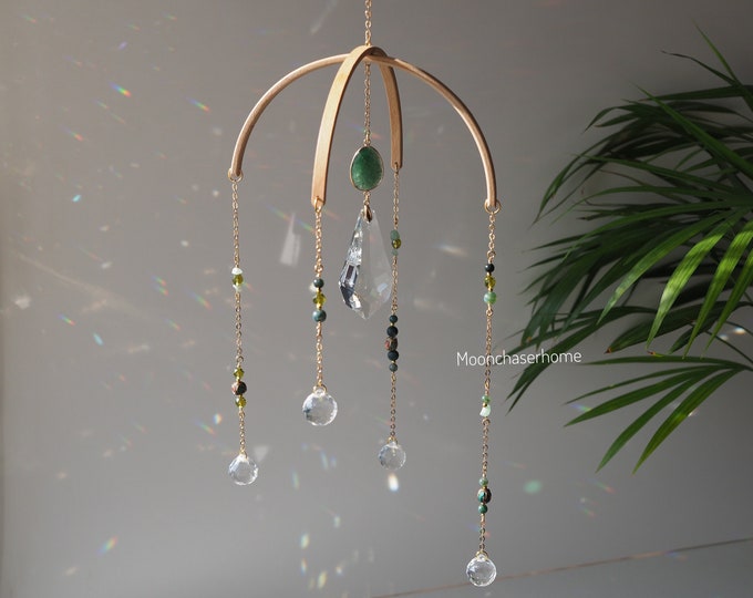 Suncatcher crystal mobile - green aventurine hanging decor- Diya- baby mobile